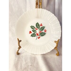 TERMOCRISA Set Of 4 Christmas Salad Bowl Milk Glass Soup 7.5" HOLLY & BERRIES